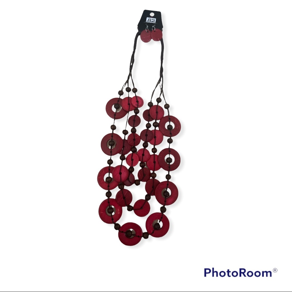 Collares de madera red and purple